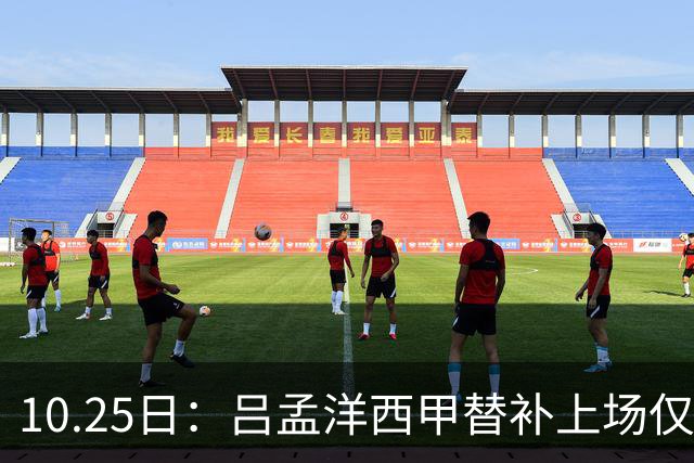 10.25日：吕孟洋西甲替补上场仅获22分钟球权，一次过人一脚妙传难融入